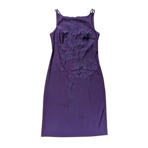 Y2K CDC Dress Womens 10 Eggplant Purple Beaded Flower Whimsigoth Career Work